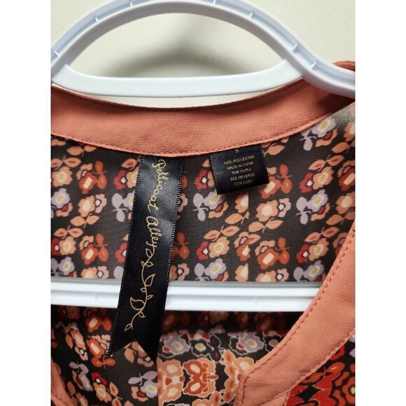 Petticoat Alley Sienna, Red, Brown & Black 3/4 Sleeve Boho Blouse Size Small - Picture 2 of 5